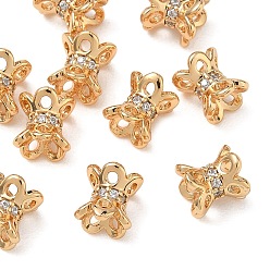 Real 18K Gold Plated SHEGRACE Brass Clear Cubic Zirconia Beads, Flower, Cadmium Free & Lead Free & Nickel Free, Real 18K Gold Plated, 6x6.5mm, Hole: 1.2mm