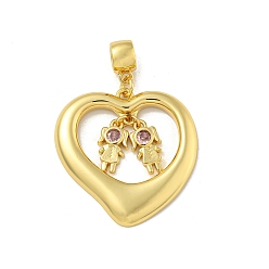 чертополох Латунные микро проложить кубического циркония подвески, без кадмия и без свинца, реальный 18 k позолоченный, сердце с детьми, чертополох, 45x33.5x3 мм, Сердце: 33.5x33.5x3 mm, отверстие : 5 мм