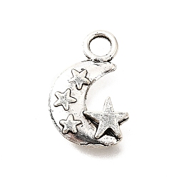 Античное Серебро Сплавочные подвески тибетского стиля, без кадмия и без свинца, луна со звездными чарами, античное серебро, 19x12x2.5 мм, отверстие : 3 мм, Около 825 шт / 1000 г