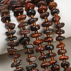Œil De Tigre Brins de perles d'oeil de tigre rouges naturelles teintées, nuggets, 7.5~13x6~13x2~5mm, Trou: 0.9mm, Environ 68~86 pcs/chapelet, 15.35~15.75'' (39~40 cm)