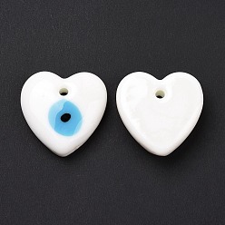 Белый Ручной зла подвески бусины глаз, сердце, белые, 36x35x7.5 мм, отверстие : 3.5 мм