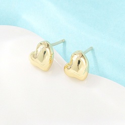 Heart Brass Stud Earrings, Cadmium Free & Lead Free, Long-Lasting Plated, Rack Plating, Real 18K Gold Plated, Heart, 8x6mm