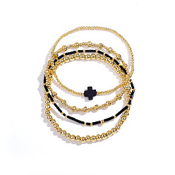 Черный 4шт. наборы готических браслетов-крестов из латуни, составные браслеты для женщин, золотые, чёрные, 6-7/8 дюйм (17.5 см)