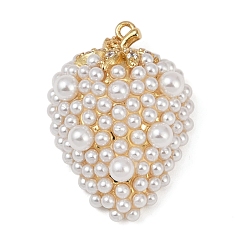 Белый Дым Латунные микропаве прозрачные подвески с фианитом, клубника, с ABS имитации жемчуга, без свинца и без кадмия, долговечный, стойки покрытие, реальный 18 k позолоченный, серый, 27x19x11 мм, отверстие : 1 мм