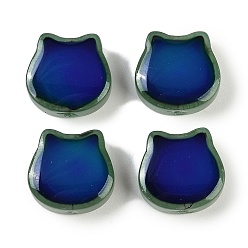 Зеленый Двухцветные стеклянные бусины для настроения, чувствительные к температуре бусины, меняющие цвет, форма кошки, зелёные, 14x14x6 мм, отверстие : 1.2 мм