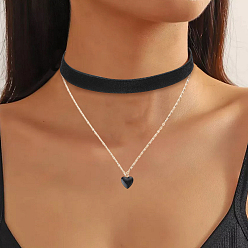 Золотой 2 шт. двухслойные ожерелья-чокеры из сплава и черного бархата в форме сердца, золотые, 15.75~19.29 дюйм (40~49 см)