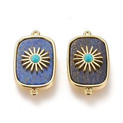 Ляпис-Лазурь Соединители из натурального лазурита и бирюзы, с долговечной позолоченной латунной фурнитурой из настоящего 18 k золота, прямоугольные, 28x16x6.2 мм, отверстие : 1.2 мм