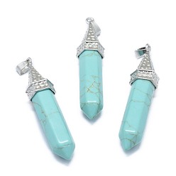 Synthetic Turquoise Synthetic Turquoise Pointed Pendants, with Alloy Findings, Bullet, Platinum, 61x14.5x12.5mm, Hole: 3.5x
7.5mm