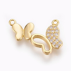 Настоящее золото 18K Латунные микро проложить кубического циркония подвески, без свинца, без кадмии и без никеля, долговечный, бабочка, прозрачные, реальный 18 k позолоченный, 14.5x20.5x2.5 мм, отверстие : 1.2 мм
