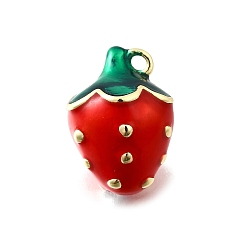 Клубника Латунь эмаль подвески, без кадмия и без свинца, реальный 18 k позолоченный, клубника, 16x11.5x12 мм, отверстие : 1.4 мм