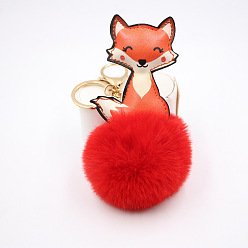 Red Cute Fox Keychain for Women, Imitation Rabbit Fur Car Charm Bag Pendant, Red, 8x17cm