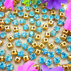 Аквамарин Плоская круглая вышивка стразами, стекло кристалл горный хрусталь, многожильных ссылки, с латунной закрепкой, аквамарин, 4 мм, около 1400~1440 шт / упаковка