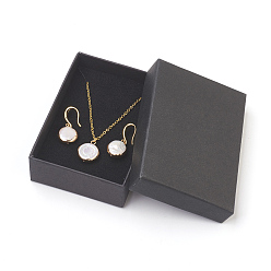 White Plated Natural Baroque Pearl Keshi Pearl Beads Jewelry Sets, Pendant Necklaces & Earrings, with Brass Earring Hooks and Brass Chain, Flat Round, Jewelry Set Boxes, Golden, White, 18.1 inch(46cm), 30mm, pin: 0.7mm