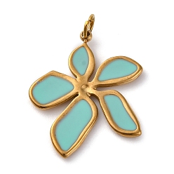 Бирюза 316 хирургические эмалевые подвески из нержавеющей стали, с прыжковых колец, цветочный шарм, ионное покрытие (ip), реальный 18 k позолоченный, бирюзовые, 19x17x1.5 мм, отверстие : 2.6 мм