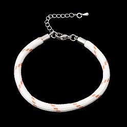White Braided Round Polyester Cord Bracelet Makings, with Brass Findings and 202 Stainless Steel Lobster Claw Clasps, Stainless Steel Color, White, 7.28 inch(18.5cm)