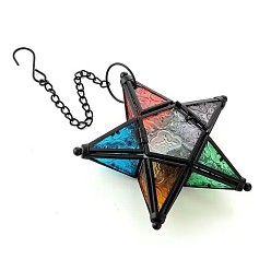 Colorful Star Shape Glass and Iron Candle Holder, Candle Storage Container Pub Decoration, Colorful, 20x20x6cm
