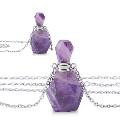Amatista Colgante de frasco de perfume facetado con amatista natural 304 Collares de cadena de cable de acero inoxidable, color acero inoxidable, 18.90 pulgada (48 cm)