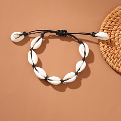 Черный Браслеты из бисера, плетеные из морских ракушек, регулируемые браслеты из искусственной кожи для женщин, чёрные, 300 мм