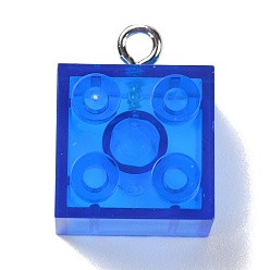 Royal Blue Resin Pendants, with Platinum Iron Loop, Toy Bricks, Royal Blue, 21x15.5x11mm, Hole: 2.6mm