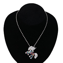 Платина Ожерелья с подвеской в виде лошади из сплава со стразами для детей, платина, 19.69 дюйм (50 см)