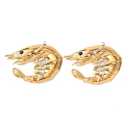 Золотой 304 из нержавеющей стали с горный хрусталь подвески, креветки прелести, золотые, 35.5x47x4 мм, отверстие : 1.5 мм