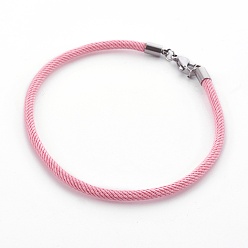 Бледно-Розовый Плетеный браслет из хлопкового шнура, с 304 нержавеющей стали застежки, золотые, розовый жемчуг, 8-5/8 дюйм (21.8 см), 3 мм