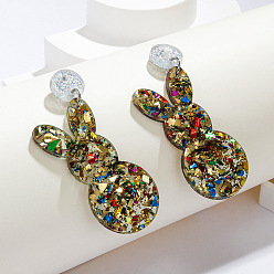 Золотистый Пасхальные акриловые серьги-подвески, кролик, с блеском порошок, золотые, 60x28 мм