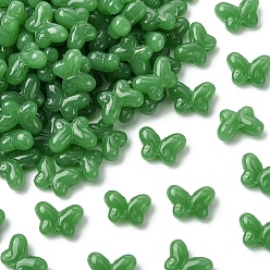 Dark Green Glass Imitation Jade Beads, Butterfly, Dark Green, 10x14mm