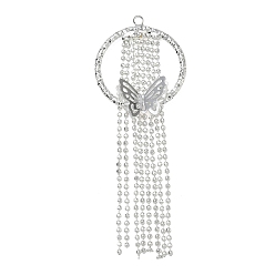 Silver Brass Big Pendants, Round Ring & Butterfly & Tassel Charms, Silver, 55x20x5mm, Hole: 1.5mm