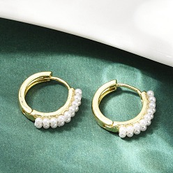 Настоящее золото 18K Серьги-кольца из искусственного жемчуга из латуни, долговечный, без кадмия и без свинца, стойки покрытие, реальный 18 k позолоченный, 15.5x4x17 мм