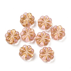Rouge Violet Pâle Placage perles acryliques transparents, métal doré enlaça, fleur, rouge violet pâle, 13x5mm, Trou: 3mm, 700 pcs / 500 g