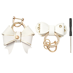 Белый 2 шт. 2 стили подвеска-бантик из искусственной кожи, с застежками сплава Rhinestone, белые, 52.5~75.5x71.5~72x14~17 мм, 1 шт / стиль