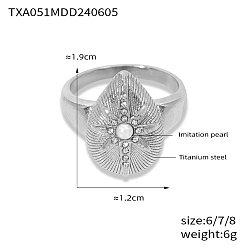 Нержавеющая Сталь Цвет Кольца из нержавеющей стали, с имитацией жемчуга, для женщин, слеза, цвет нержавеющей стали, размер США 7 (17.3 мм)