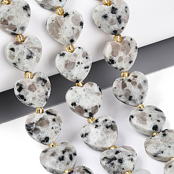Джаспер Кунжут Природных кунжута яшмы бисер нитей, граненое сердце, с бисером, 12.5~13.5x13.5~14.5x5.5~6.5 мм, отверстие : 0.8~1 мм, около 26~28 шт / нитка, 14.76~16.73 дюйм (37.5~42.5 см)