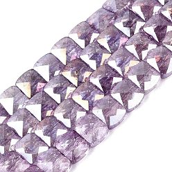Dark Orchid Electroplate Transparent Crackle Glass Beads Strands, Rectangle, Dyed, AB Color Plated, Faceted, Dark Orchid, 7x8x5mm, Hole: 1~1.2mm, about 24~27pcs/strand, 6.50~7.28 inch(16.5~18.5cm)