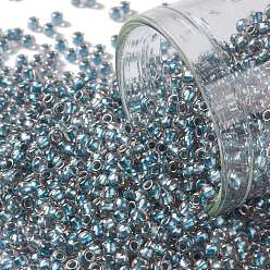 (288) Inside Color Crystal/Metallic Blue Lined Toho runde Rocailles, japanische Rocailles, (288) Innenfarbe Kristall / Metallic-Blau ausgekleidet, 11/0, 2.2 mm, Bohrung: 0.8 mm, über 1110pcs / Flasche, 10 g / Flasche