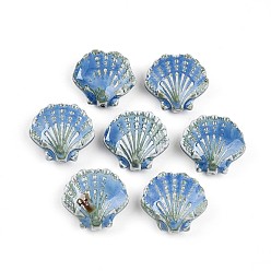Васильковый Фарфоровые бусины ручной работы, фантазии античного стекла фарфора, формы раковины, васильковый, 25~27x27~29.5x10.5~12 мм, отверстие : 2 мм