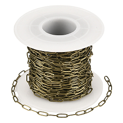 Античная Бронза 10 цепочки для скрепок из латуни, Плоско-овальные, тянутые удлиненные кабельные цепи, пайки, с катушкой, без кадмия и без свинца, античная бронза, Коннекторы : 7.6x2.6x0.5 мм