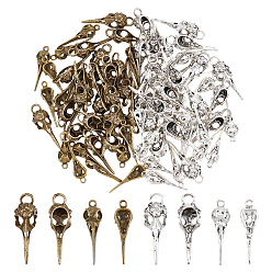 Антично-бронзовый и Антично-серебристый 80 шт 4 подвески из сплава в тибетском стиле, череп, античная бронза и старинное серебро, 36.5~41.5x10.5~14x6~11 мм, отверстие : 2.5~5 мм, 20 шт / стиль