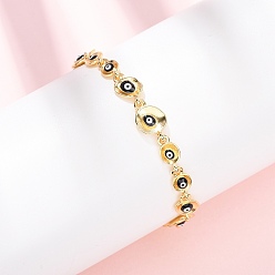 Черный Браслеты из латунной цепочки для женщин, злые глаза, с эмалью, реальный 18 k позолоченный, стойки покрытие, долговечный, без кадмия и без свинца, чёрные, 7-1/2 дюйм (19.2 см)