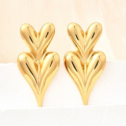 Сердце 304 из нержавеющей стали серьги, вакуумное покрытие pvd, реальный 18 k позолоченный, сердце, 34x17.5 мм