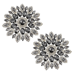 Серебро 2шт. кабошоны из сплава стекла и стразов, цветок, серебряные, 101x110x10 мм