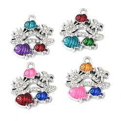 Платина Подвески из сплава и страза, с эмалью, рыбы прелести, платина, 19x19x3.5 мм, отверстие : 1.6 мм