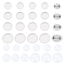 Нержавеющая Сталь Цвет Заготовка купола своими руками 304 набор для изготовления броши из нержавеющей стали, цвет нержавеющей стали, 17~26x2~3 мм, лоток : 16~25 мм