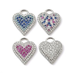 (52) Непрозрачная лаванда Латунные микро проложить кубического циркония подвески, сердце прелести, стойки покрытие, долговечный, без кадмия и без свинца, разноцветные, 19x16.5x3 мм, отверстие : 2.5 мм