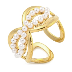 Золотой Ионное покрытие (IP) Infinity 304 открытые манжеты из нержавеющей стали для женщин, с абс пластмассовой имитационной жемчужиной, золотые, регулируемый, 19.5 мм