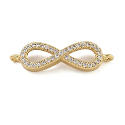 Настоящее золото 18K Покрытие стойки латунь микро-паве прозрачный кубический цирконий подвески-коннекторы бесконечности, без кадмия и без свинца, реальный 18 k позолоченный, 7x25.5x3 мм, отверстие : 1.5 мм