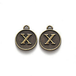 Letter X Alloy Pendant Cabochon Settings, For Enamel, Cadmium Free & Lead Free, Flat Round with Letter, Antique Bronze, Letter.X, 14x12x2mm, Hole: 1.5mm