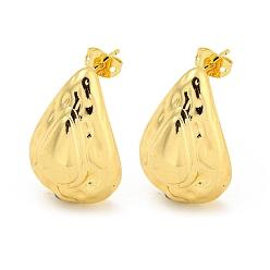Real 18K Gold Plated Rack Plating Brass Stud Earrings, Long-Lasting Plated, Lead Free & Cadmium Free, Teardrop, Real 18K Gold Plated, 26x17.5mm