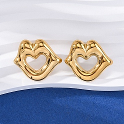 Lip 304 серьги-гвоздики из нержавеющей стали для женщин, реальный 18 k позолоченный, губа, 22x25.5 мм